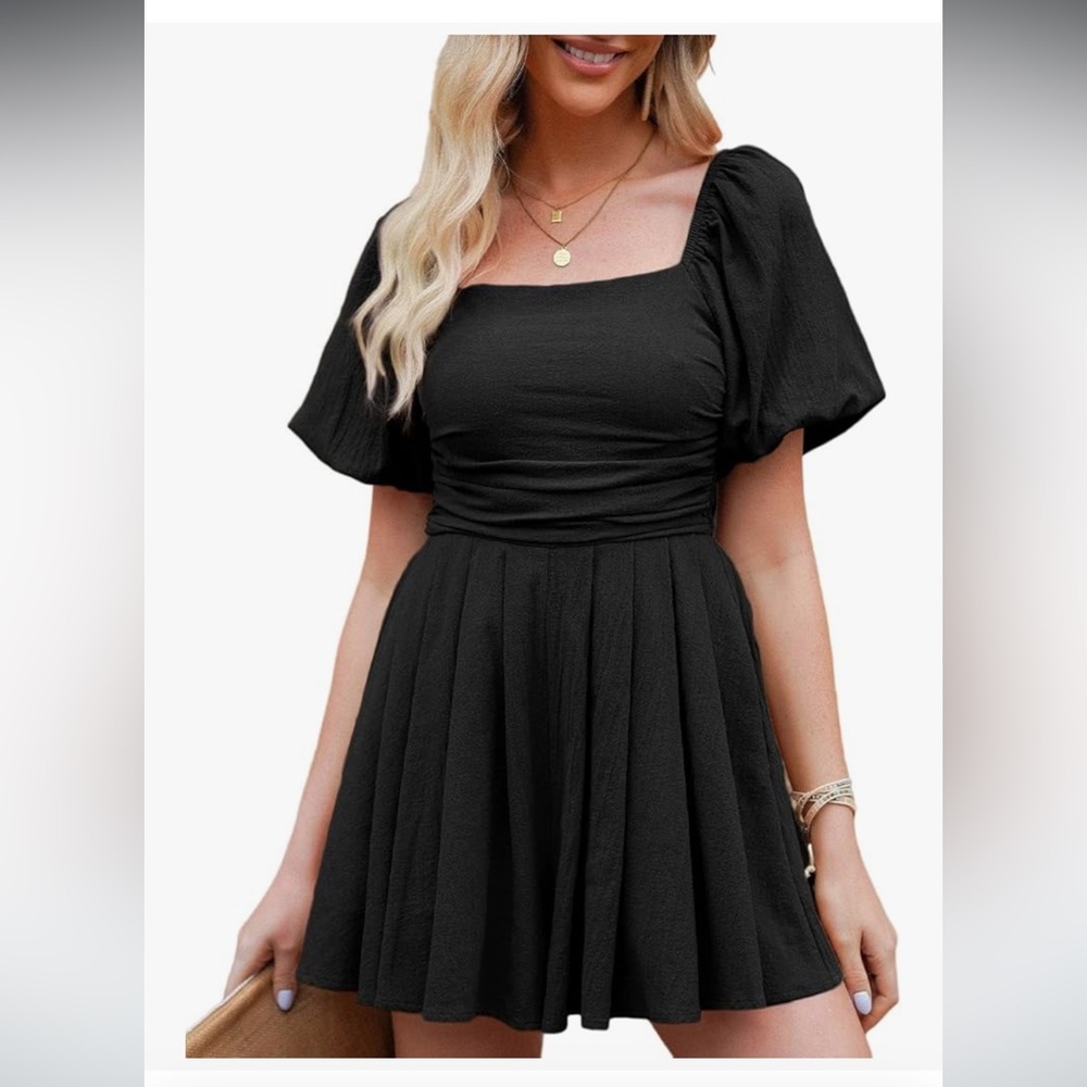 NWOT Elegant Black Puff Sleeve Romper